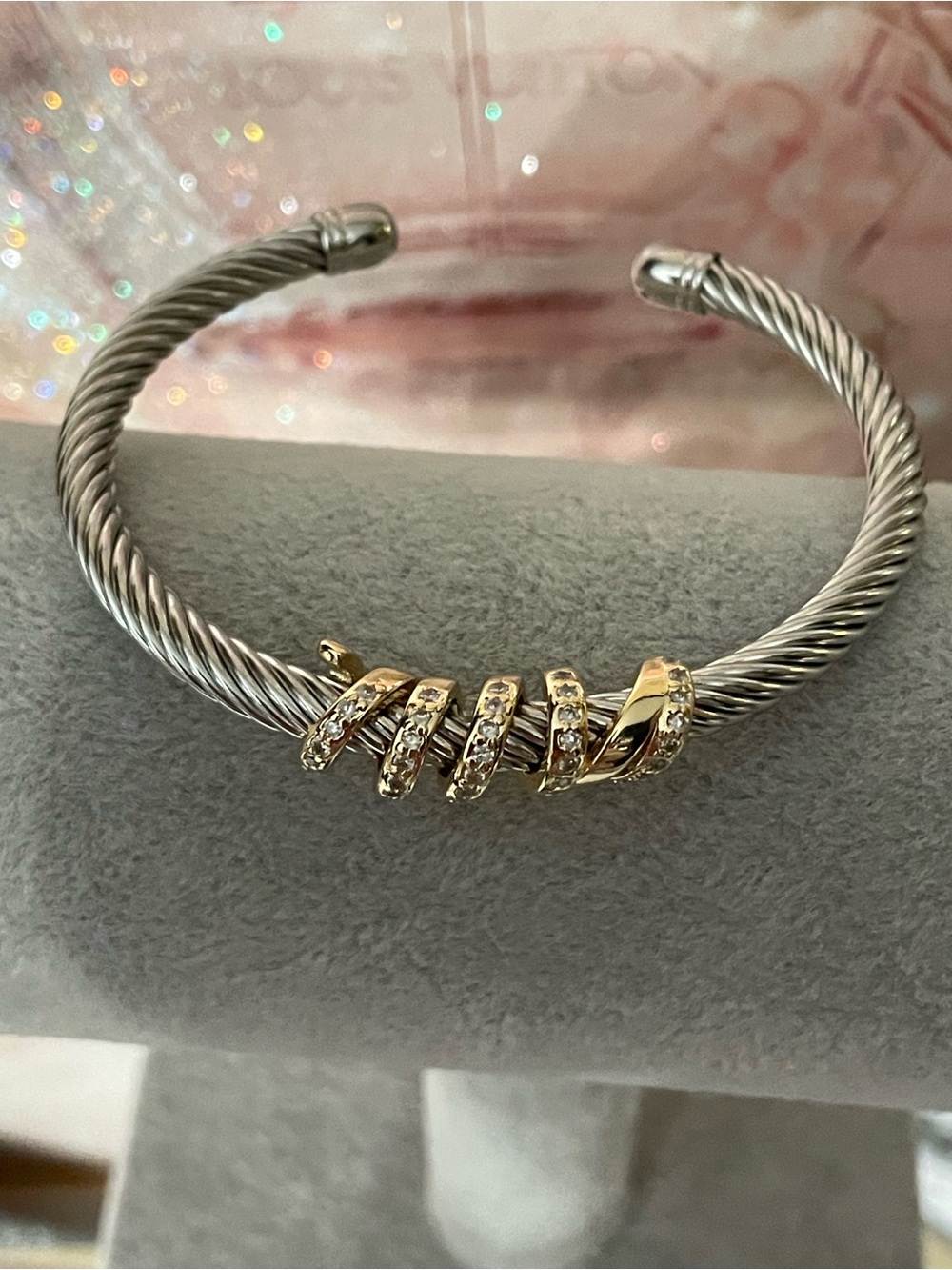 Gold and Silver Twisted Cable Cuff Bracelet by